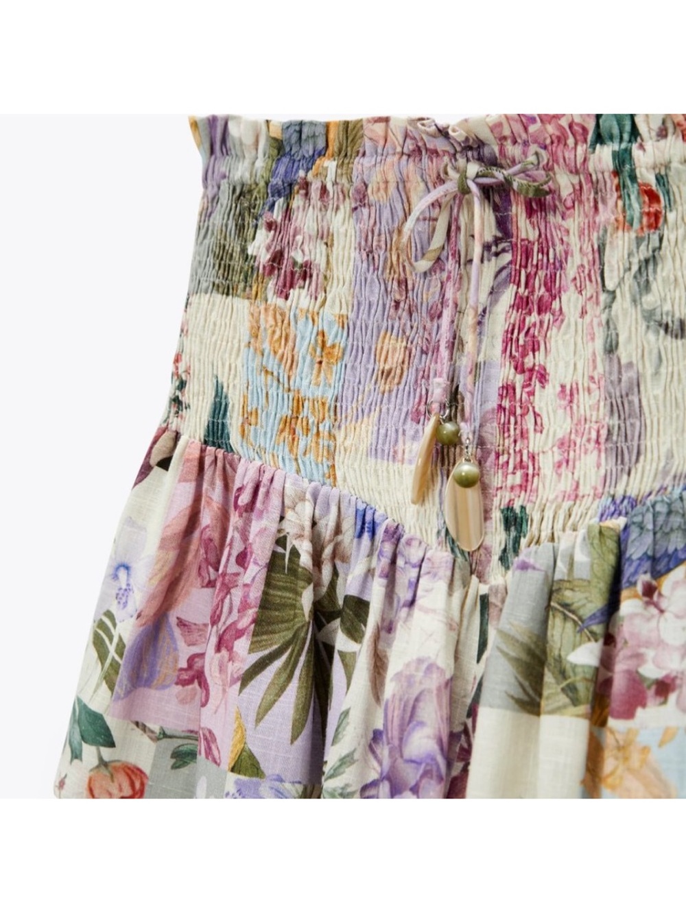Zara Pastel Floral Smocked Ruffle Shorts - White, Pink, Purple, Yellow, Green - Picture 4 of 8
